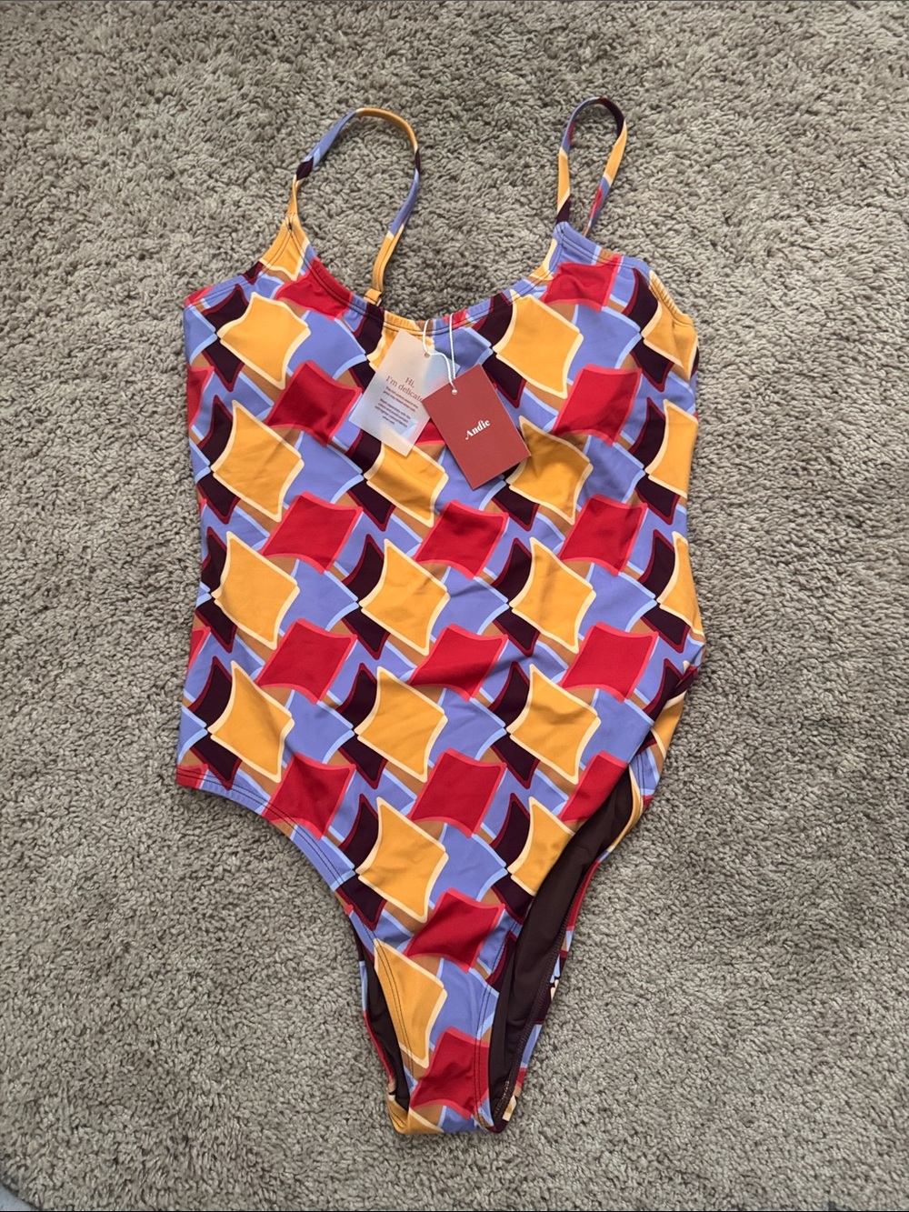 Colorblock Geometric One-Piece Swimsuit - Yellow, Red, Lavender